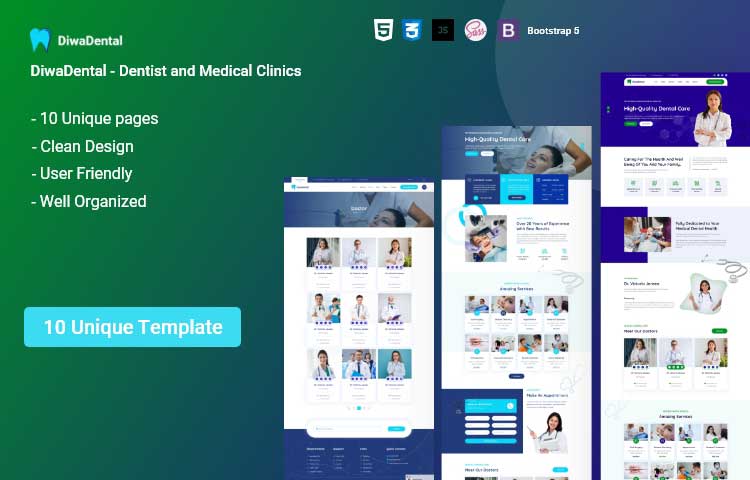 DiwaDental – HTML5 and Bootstrap5 Template